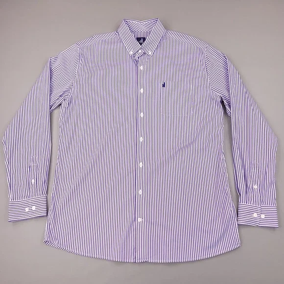 Johnnie-O Shirt Mens XL Purple White Stripe Button Down Bamboo Stretch Pocket - Picture 2 of 11
